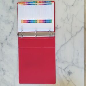 K&M Company Red 2.5" 3 Ring Binder w/2 Interior Pockets & Ready Index Dividers.